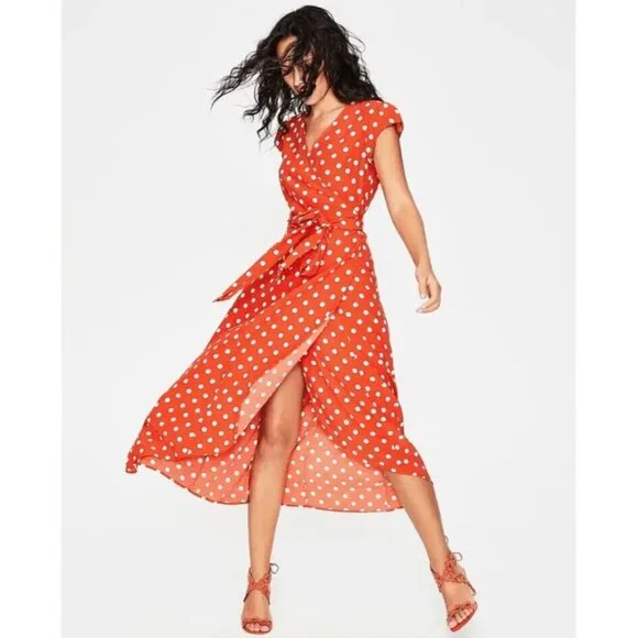 Boden | Dresses | Boden Antonia Red White Polka Dot Maxi High Low Wrap Dress  Sz 4 | Poshmark